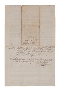 WARD, Artemas. Partly printed document accomplished in manuscript signed on verso ( "Artemas Ward").  