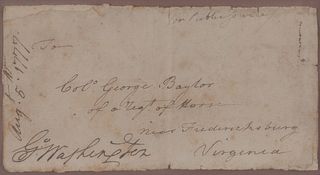 WASHINGTON, George (1732-1799). Address panel with autograph free frank signed ("G:o Washington"), as Commander in Chief of the Continental Army, 5 Au