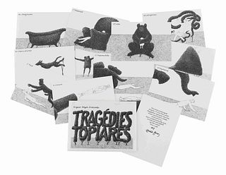 GOREY, Edward (1925-2000).  Dogear Wryde Postcards: Tragedies Topiares Series.  [New York]: n.p., 1989.  