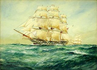 William Minshall Birchall, American (1884-1941) Watercolor "The Convoy - East Indiamen"