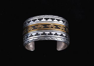 Navajo T&R Singer Silver 14K Gold Overlay Bracelet