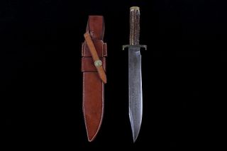 Custom Damascus Steel Stag Horn Bowie Knife