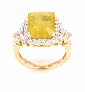 RARE Orange Yellow Sapphire & Diamond Ring