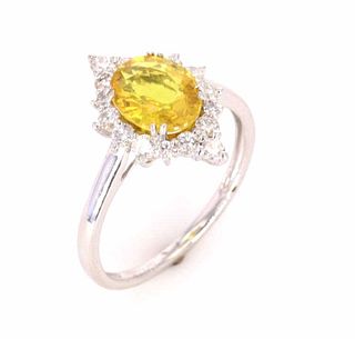 Bright Yellow Sapphire & Diamond Platinum Ring