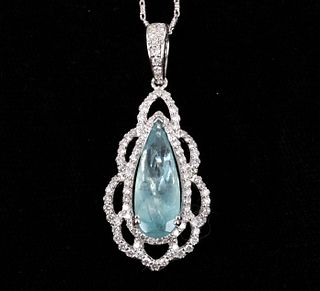 Aquamarine & 14K Diamond Pendant Necklace