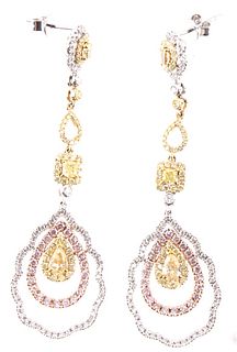 Fancy Yellow, Pink Diamond & VS2 Diamond Earrings