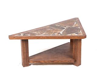 Handcrafted Stone Inlayed Oak Coffee Table
