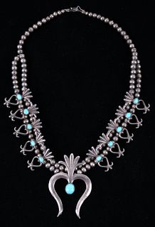 Navajo Turquoise Squash Sand Cast Necklace