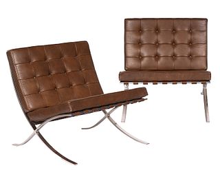 Pair of Knoll Barcelona Leather Chairs