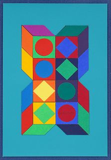 Victor Vasarely Cut Paper Collage Art Painting