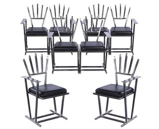 Set of 8 Steel Arm Chairs by Gary Kulak