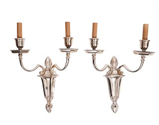 Pr. Silverplate 2 Light Wall Sconces by Caldwell