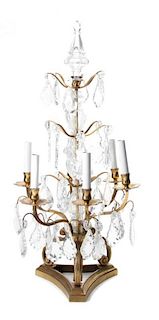 * A French Brass and Glass Six-Light Candelabrum Height 30 1/2 inches.
