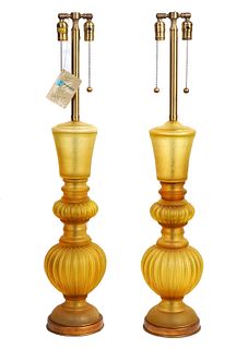 Pr. Murano Yellow Glass Marbro Table Lamps