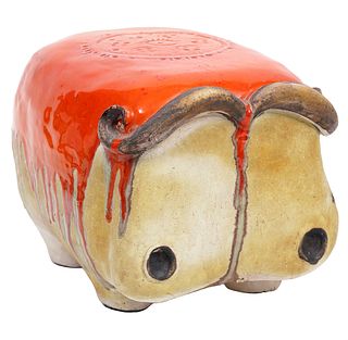 Whimsical Painted Ceramic Bull