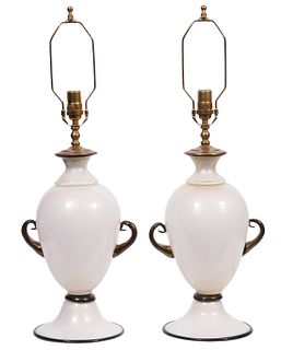 Pr. Murano Style Opaline & Gold Fleck Table Lamps