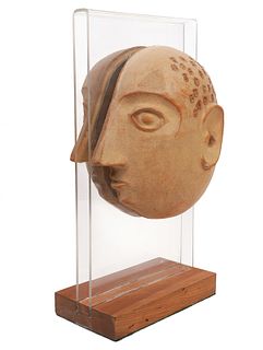 Split Head Stoneware Sculpture by David Gil