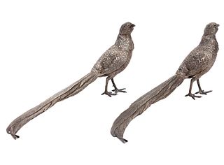 Pair of Peruvian Sterling Silver Pheasant Birds