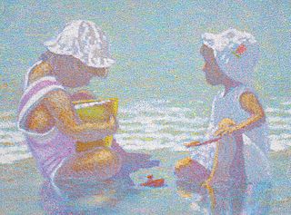 Henry Benson 'Girls at the Beach' Oil Painting