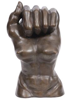 Mid-Century Surreal Bronze Statue of Torso & Fist