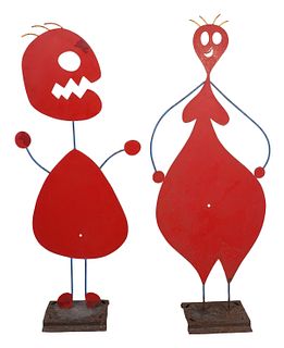 2 Iron Garden Statuaries Style of Paul Klee