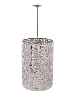 Large Crystal & Chrome Cylindrical Chandelier