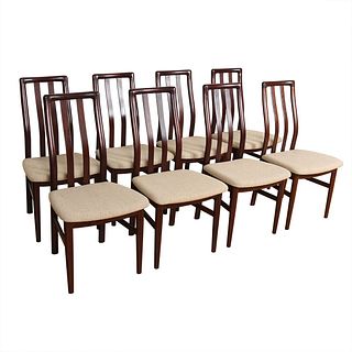 Danish Rosewood Set of 8 Tall Slat Back Dining Chairs