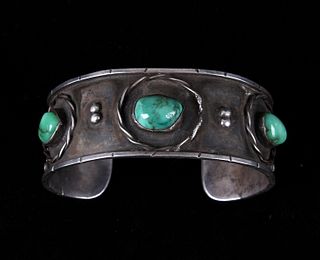 Navajo Old Pawn Silver Ajax Turquoise Bracelet