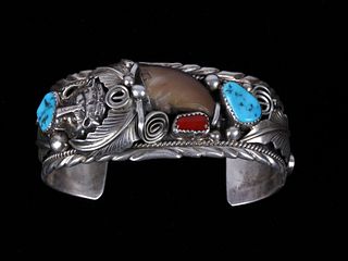 Navajo M Thomas Sterling Silver Bear Claw Bracelet