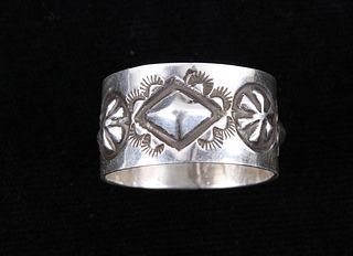 Navajo Sterling Silver Stamped Repoussé Ring