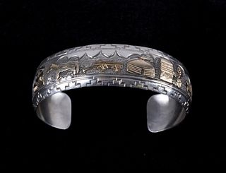Navajo Begay 14K Gold Overlay Sterling Silver Cuff
