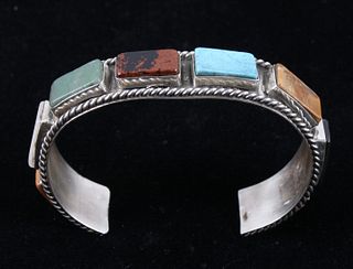 Navajo CJ Butler Multi Stone Sterling Bracelet