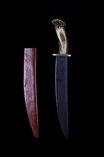 19th C. Frontier Antler Bowie Fighting Knife
