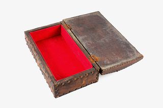 19th Century Leather & Tacked Wood Box marked USIS