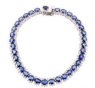 17.72 cts. Blue Sapphire & Diamond 14K Bracelet