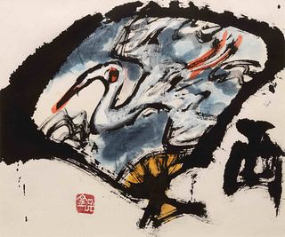 Yoshio Kineko
(20th/21st century)
A group of six works on paper (Han-nya; Crane; Infant; Buddha and Ogre; An Ogre; Ten-Jin)
