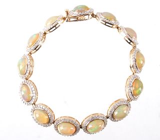 c. 1980's Orianne Opal & Diamond 14K Gold Bracelet