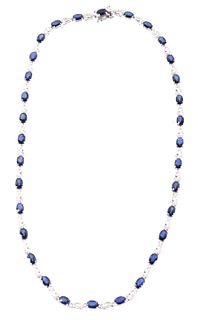 18.07 cts. Blue Sapphire & Diamond 14K Necklace