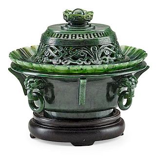 MUGHAL STYLE SPINACH JADE COVERED CENSER