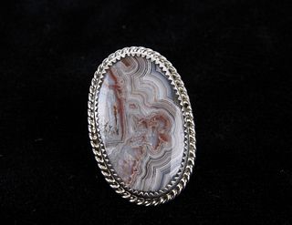 Navajo Mae Bia Lace Agate & Sterling Silver Ring