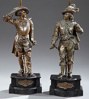Pair of Large Copper Plated Spelter Figures, late 19th c., of Don Caesar and Don Juan, on shaped stepped iron bases, now mounted as...