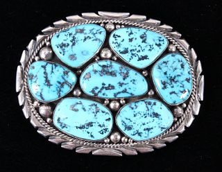 Navajo Kingman Turquoise Buckle by M. Spencer