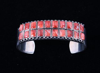 Navajo Red Spiny Oyster Shell Sterling Bracelet
