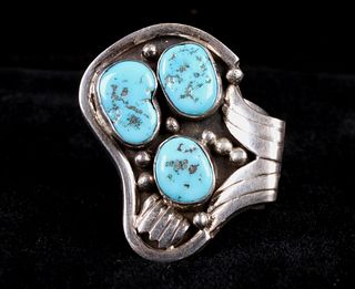 Navajo Signed Sterling & Turquoise Large Ring