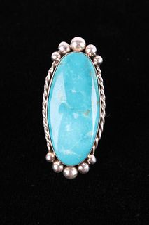 Navajo M. House Kingman Turquoise Sterling Ring