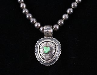 Navajo Sterling Silver Turquoise Pendant Necklace
