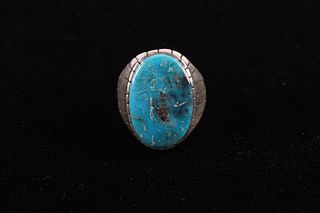 Navajo Ray Jack Kingman Turquoise Sterling Ring