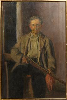 Wayman Adams (1883-1959, Texas), "Portrait of Benny Denton," oil on canvas, signed upper left, framed, H.- 50 in., W.- 32 3/4 in. Pr...