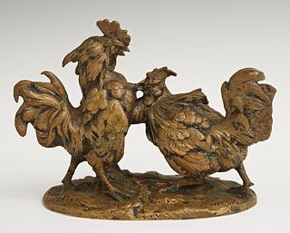 After Alphonse Alexandre Arson (1822-1880, French), "The Cock Fight," 19th c., patinated bronze, signed "Arson" top right front of i...