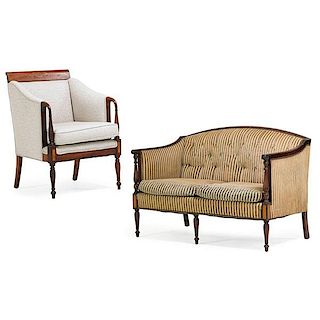 FEDERAL STYLE MAHOGANY SETTEE AND ARMCHAIR